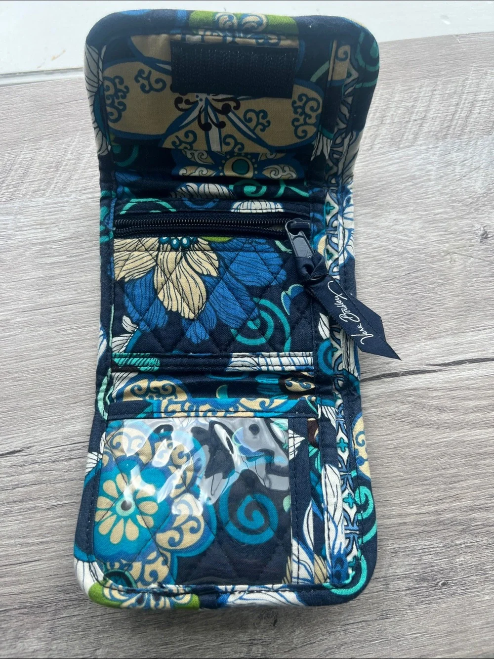 Vera Bradley Navy Blue Teal Floral Quilted Wallet - Picture 2 of 5